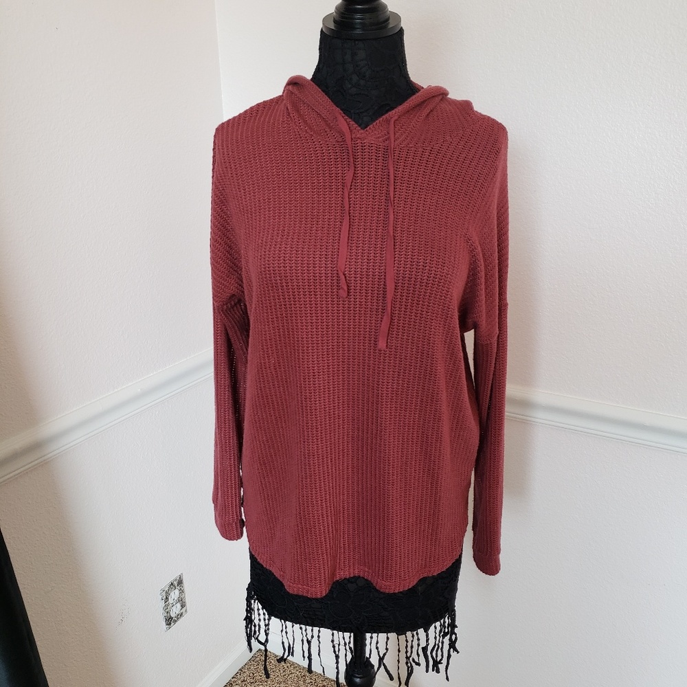 Forever 21 Hooded Mauve Thin Knit Sweater